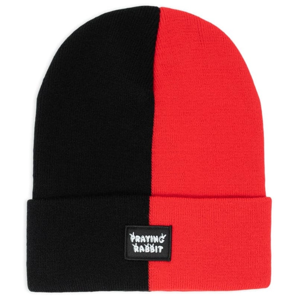 Praying Rabbit Black and Red Split Beanie
